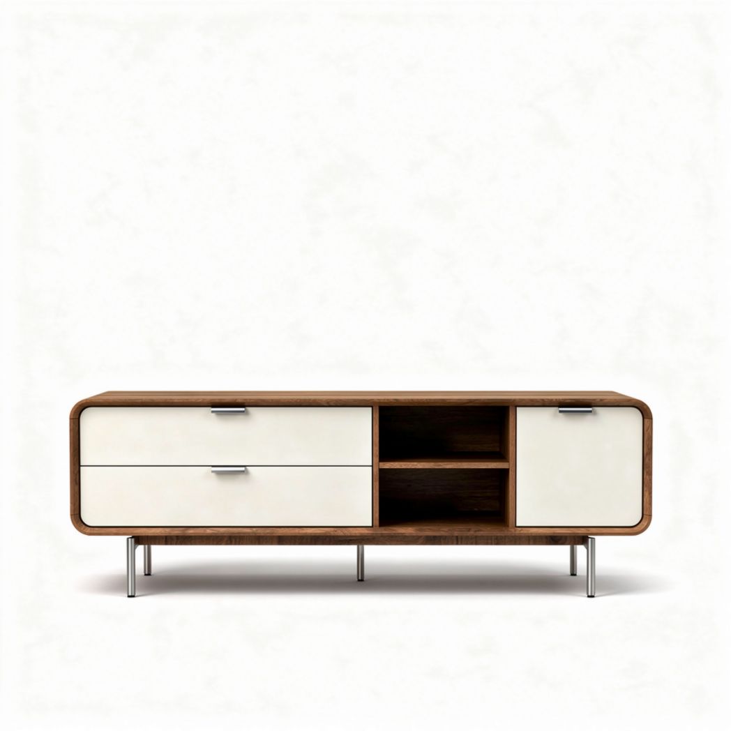 Wooden TV console with two drawers and open storage space 150 x 45 x 50cm