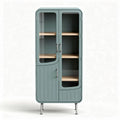 Metal storage cabinet with glass doors and wooden shelves 70 x 40 x 180cm