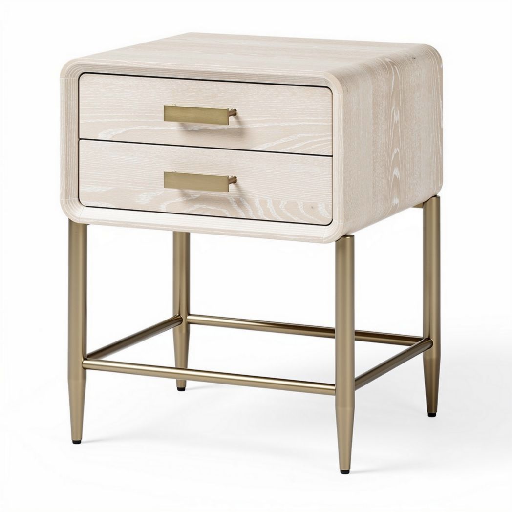 Wooden nightstand with two drawers and metal legs 40 x 40 x 50cm