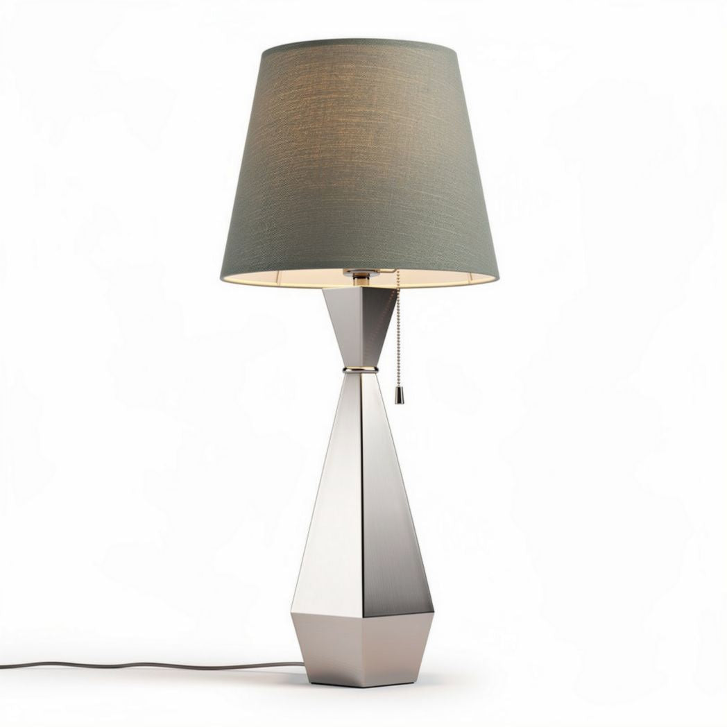 Modern geometric table lamp with fabric shade in gray 20 x 20 x 45cm