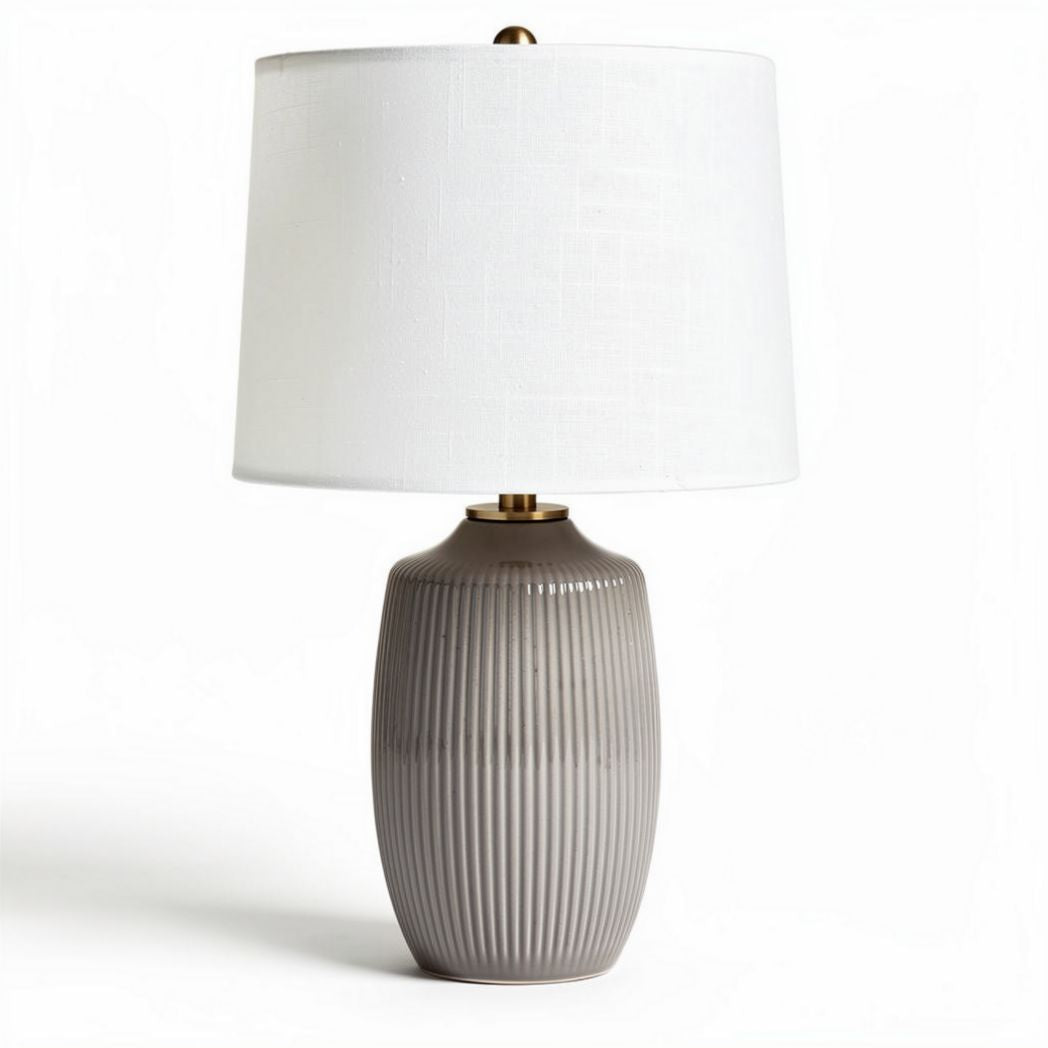 Ceramic table lamp with white fabric shade and ribbed design 30 x 30 x 60cm