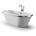 Freestanding acrylic bathtub with brushed nickel faucet and sleek design