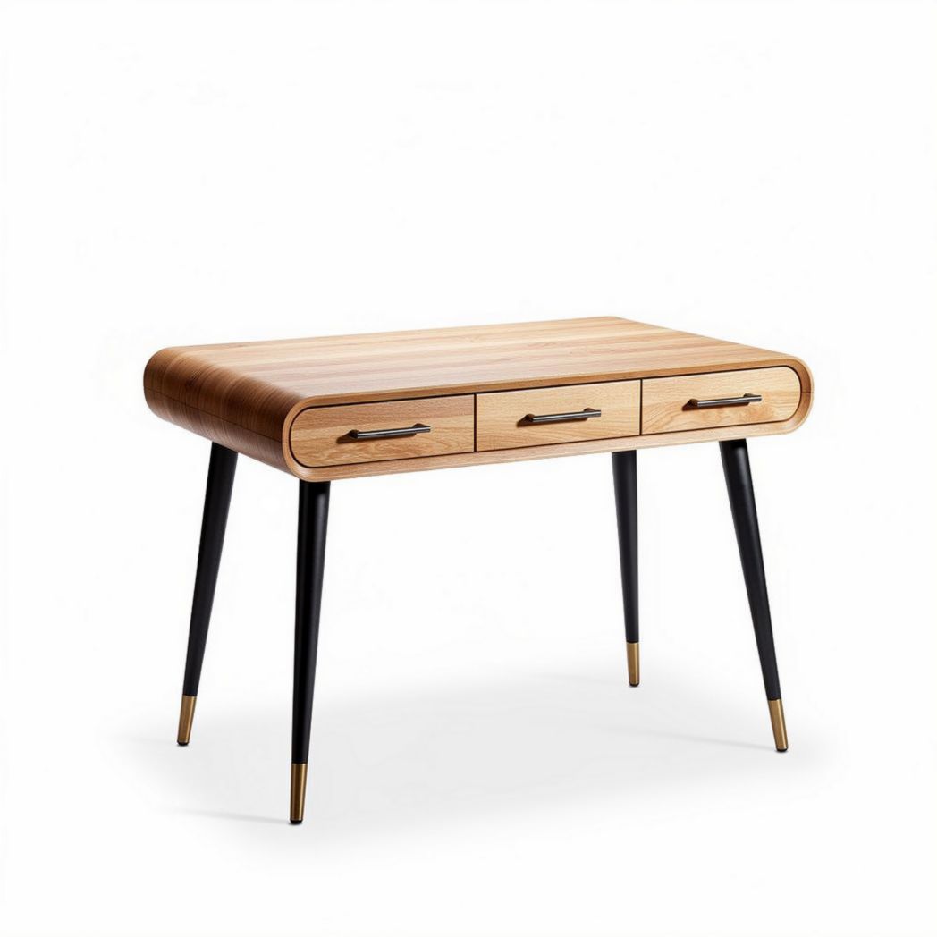 Wooden writing desk with three drawers and black metal legs 120 x 60 x 75cm