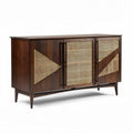 Wooden sideboard cabinet with cane pattern doors for living room storage 120 x 45 x 75cm