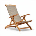 Wooden folding chair with woven seat and backrest for outdoor use