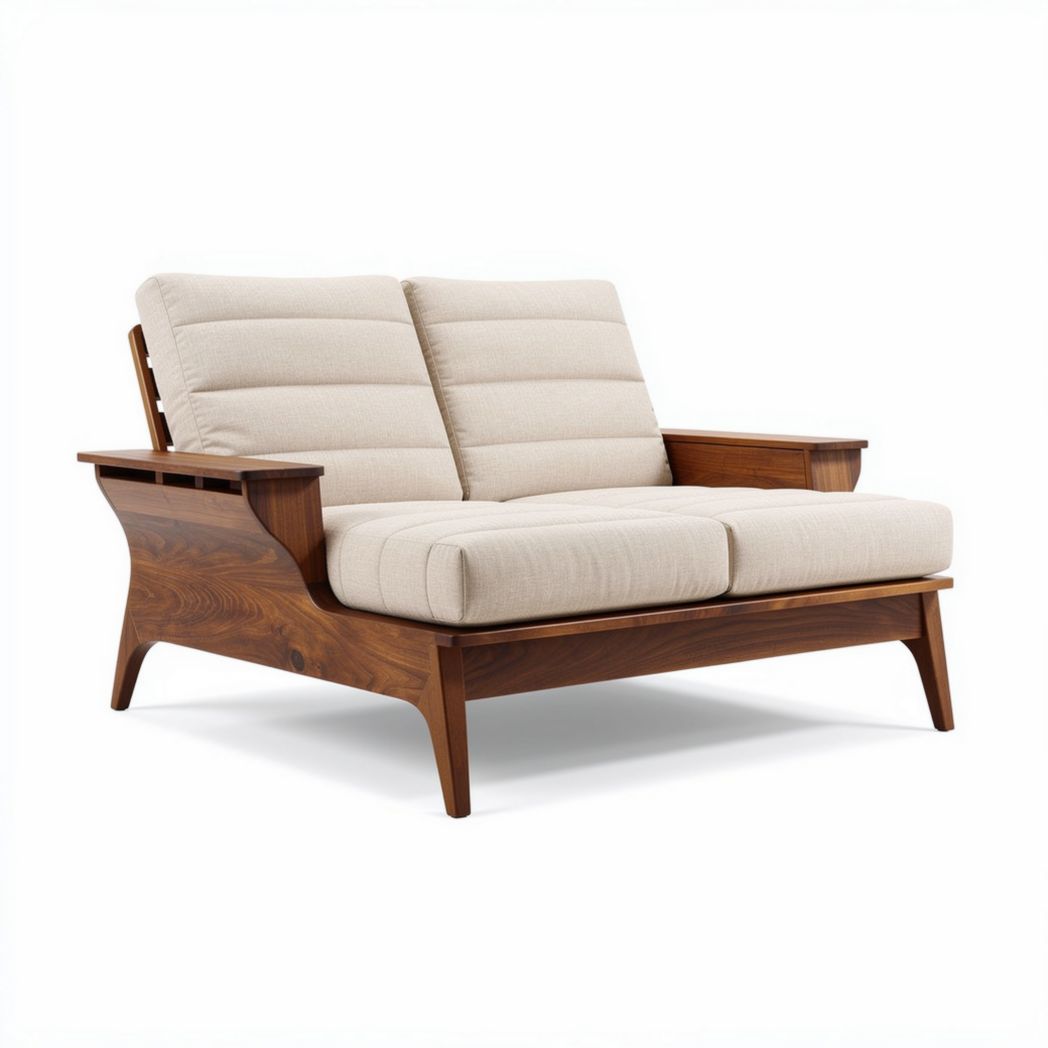 Sofa with wooden frame and beige fabric cushions 160 x 80 x 80cm