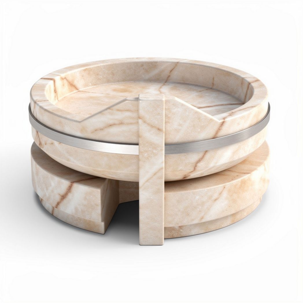 Marble serving platter with stainless steel accent for kitchen or dining use