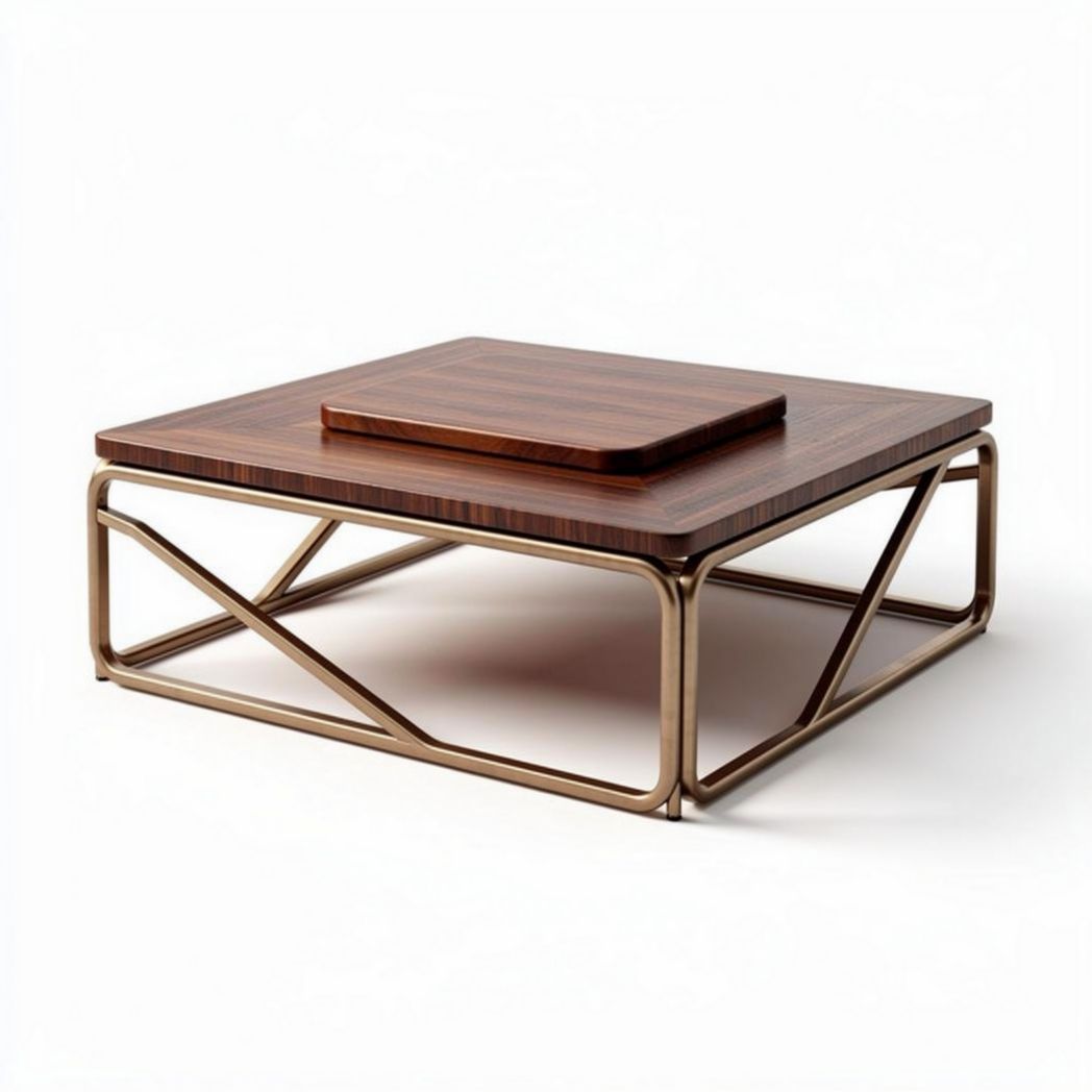 Wooden coffee table with metal base in brown finish 80 x 80 x 35cm
