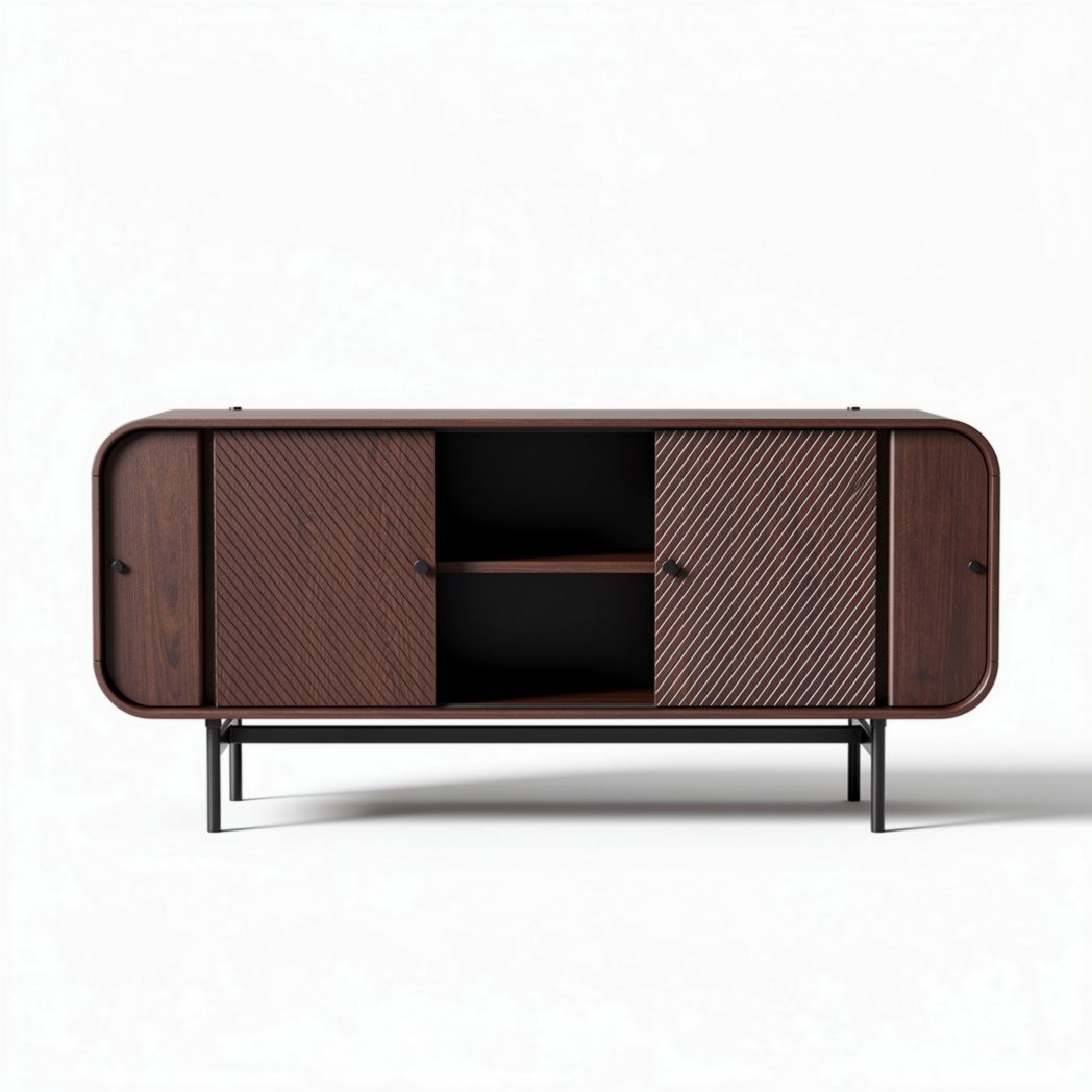 Wooden sideboard with sliding doors and open storage space 150 x 40 x 55cm