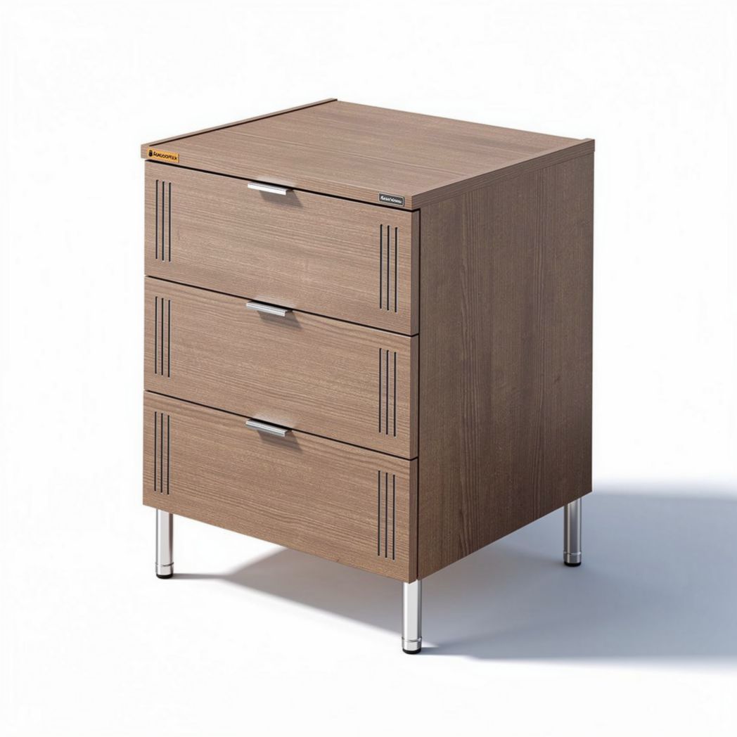Three-drawer storage cabinet with wooden finish and metal legs 45 x 40 x 60cm