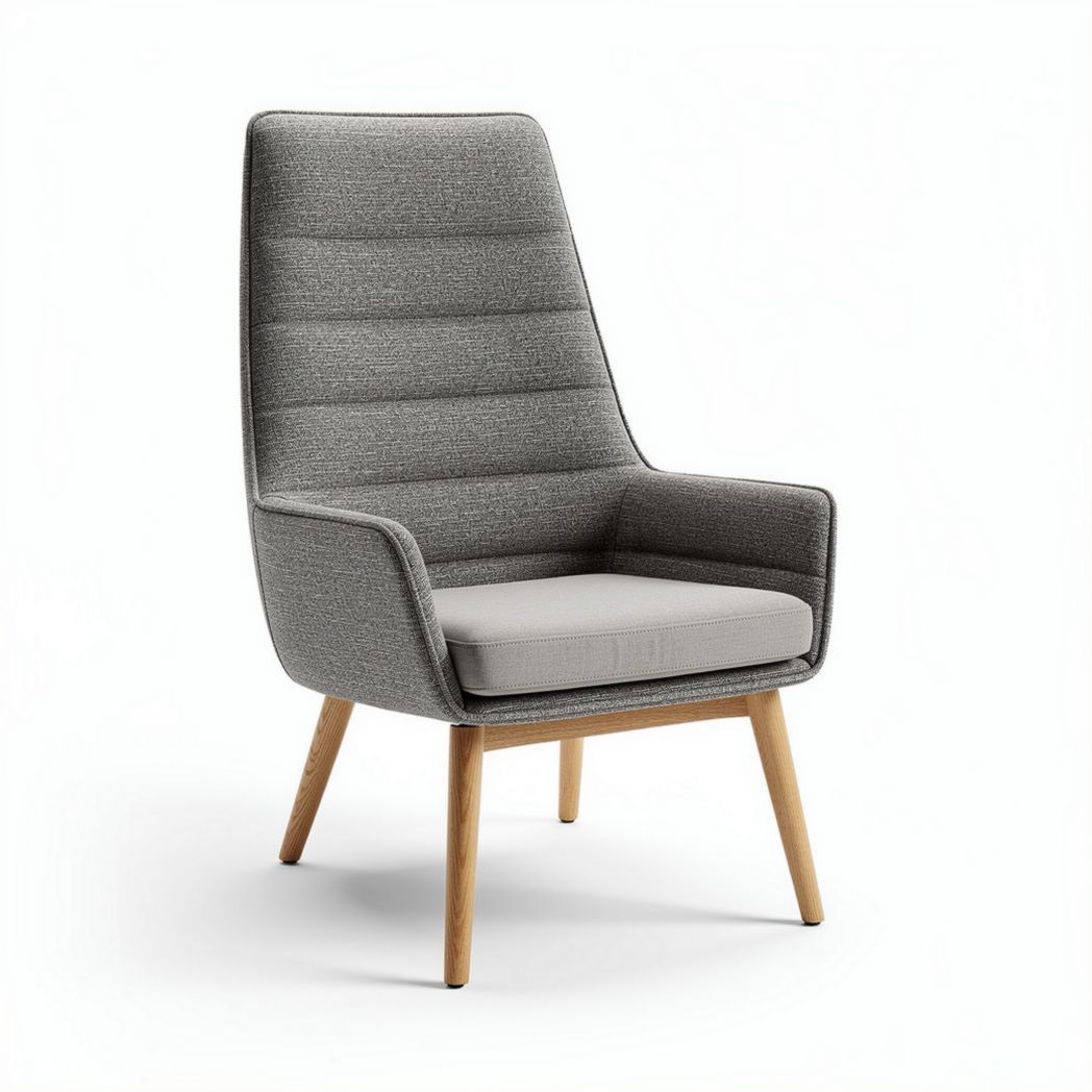 Upholstered accent chair with wooden legs in gray fabric 85 x 65 x 100cm